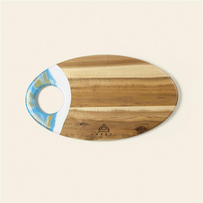 Medium Oval Acacia Board With Dip Holder SKU: MW-O-CUP-814-PU,MW-O-CUP-814-BK,MW-O-CUP-814-BL,MW-O-CUP-814-WH,MW-O-CUP-814-PK,MW-O-CUP-814-RD,MW-O-CUP-814-EM