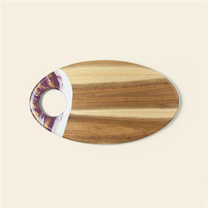 Medium Oval Acacia Board With Dip Holder SKU: MW-O-CUP-814-PU,MW-O-CUP-814-BK,MW-O-CUP-814-BL,MW-O-CUP-814-WH,MW-O-CUP-814-PK,MW-O-CUP-814-RD,MW-O-CUP-814-EM