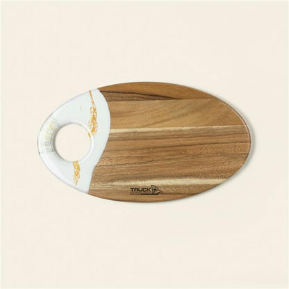 Medium Oval Acacia Board With Dip Holder SKU: MW-O-CUP-814-PU,MW-O-CUP-814-BK,MW-O-CUP-814-BL,MW-O-CUP-814-WH,MW-O-CUP-814-PK,MW-O-CUP-814-RD,MW-O-CUP-814-EM