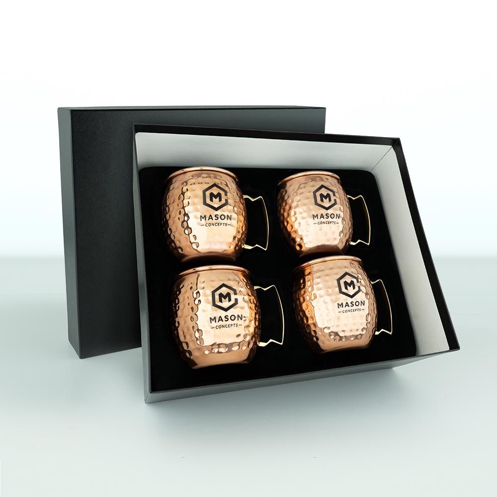 Moscow Mule Mug 4-Piece Set - Hammered Solid Copper SKU: VX-9348-HSV-4SET